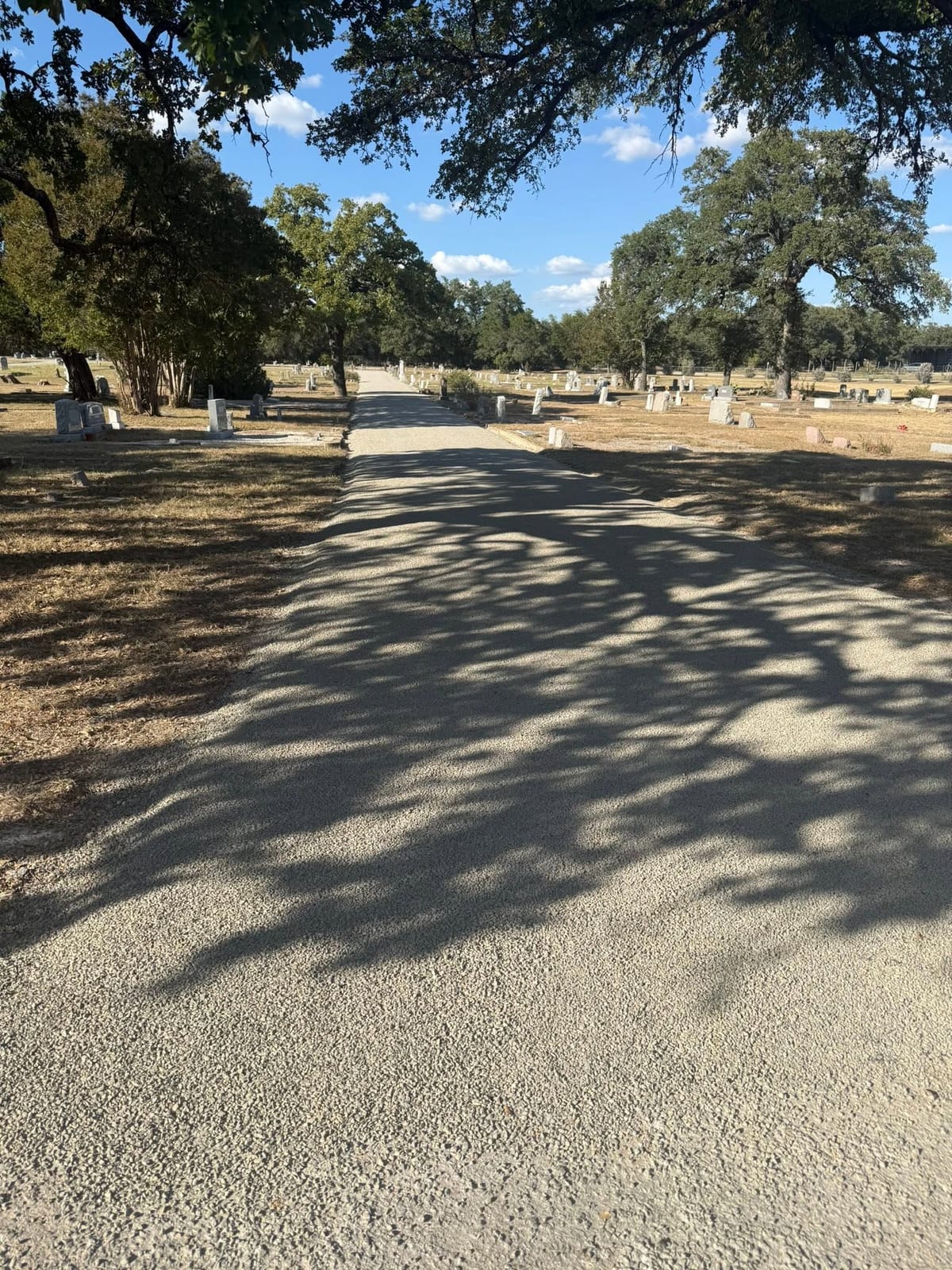 The freshly graveled lane through the historic section in autumn light.